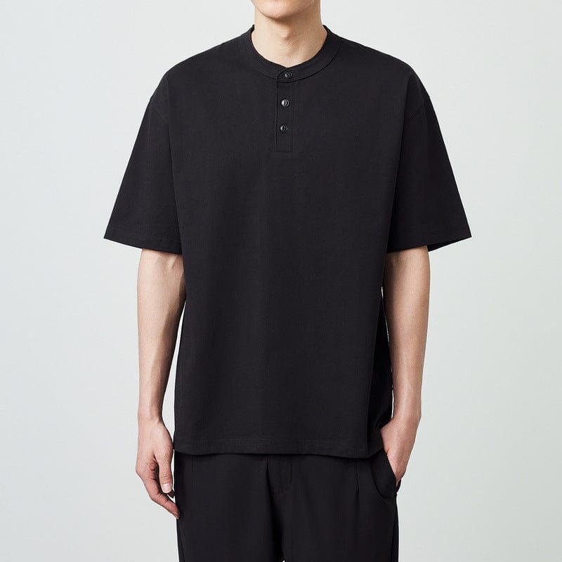 Cotton Short Sleeve Henley Black / 3XL ARCA