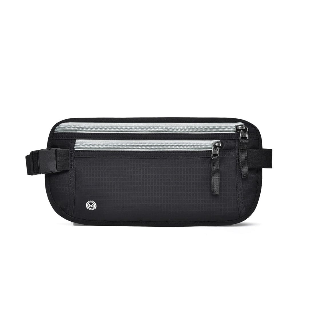 RFID Money Belt Black Gray Zipper ARCA
